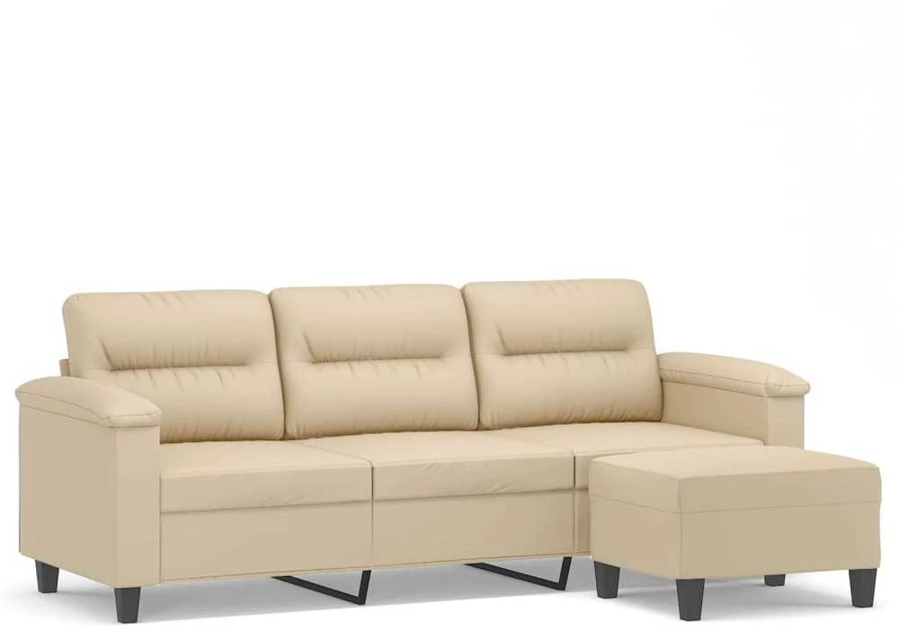 Trivietė sofa su pakoja, kreminė, 180cm, mikropluošto audinys