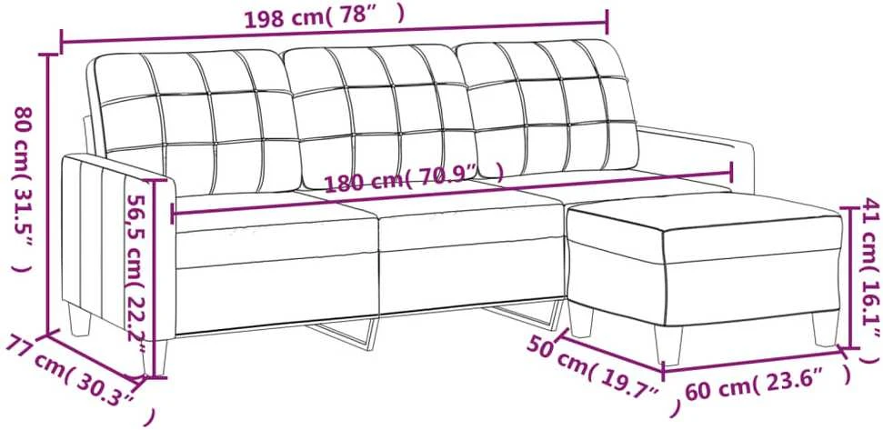 Trivietė sofa su pakoja, kreminės spalvos, 180cm, dirbtinė oda