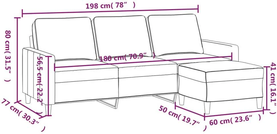 Trivietė sofa su pakoja, kreminės spalvos, 180cm, aksomas