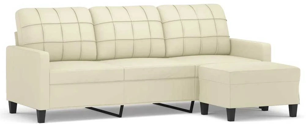 Trivietė sofa su pakoja, kreminės spalvos, 180cm, dirbtinė oda