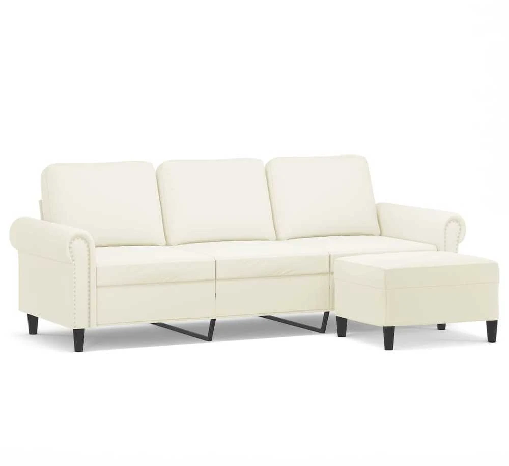 Trivietė sofa su pakoja, kreminės spalvos, 180cm, aksomas