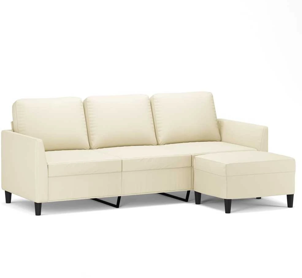 Trivietė sofa su pakoja, kreminės spalvos, 180cm, dirbtinė oda