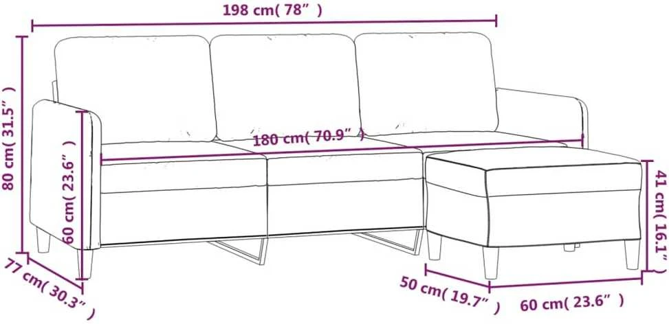 Trivietė sofa su pakoja, kreminės spalvos, 180cm, aksomas