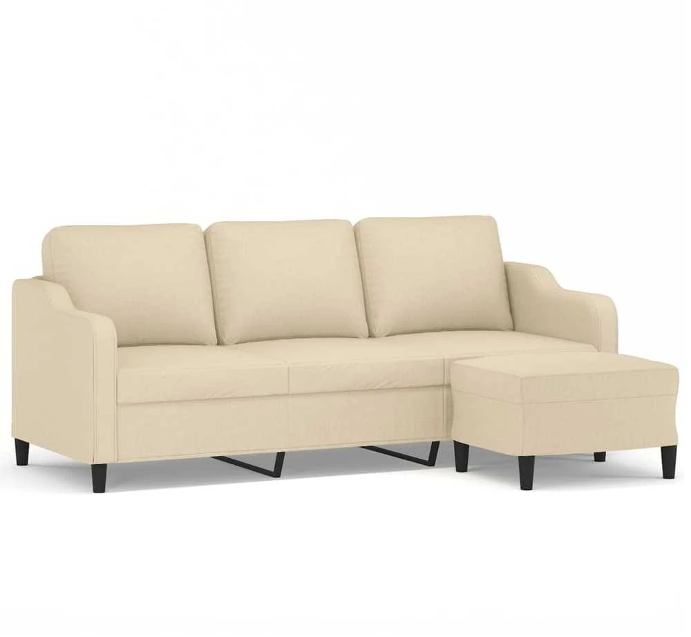 Trivietė sofa su pakoja, kreminės spalvos, 180cm, audinys