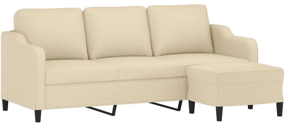 Trivietė sofa su pakoja, kreminės spalvos, 180cm, audinys