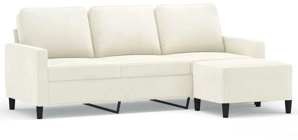 Trivietė sofa su pakoja, kreminės spalvos, 180cm, aksomas