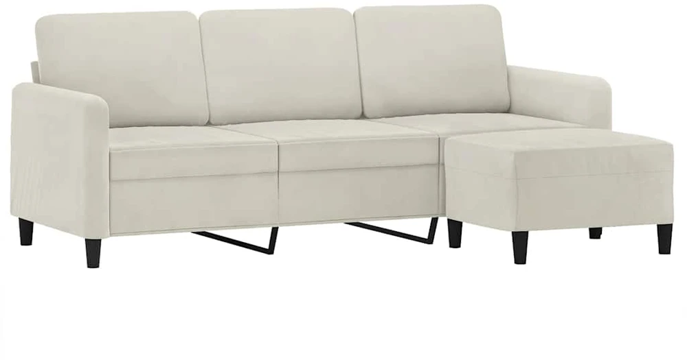 Trivietė sofa su pakoja, kreminės spalvos, 180cm, aksomas