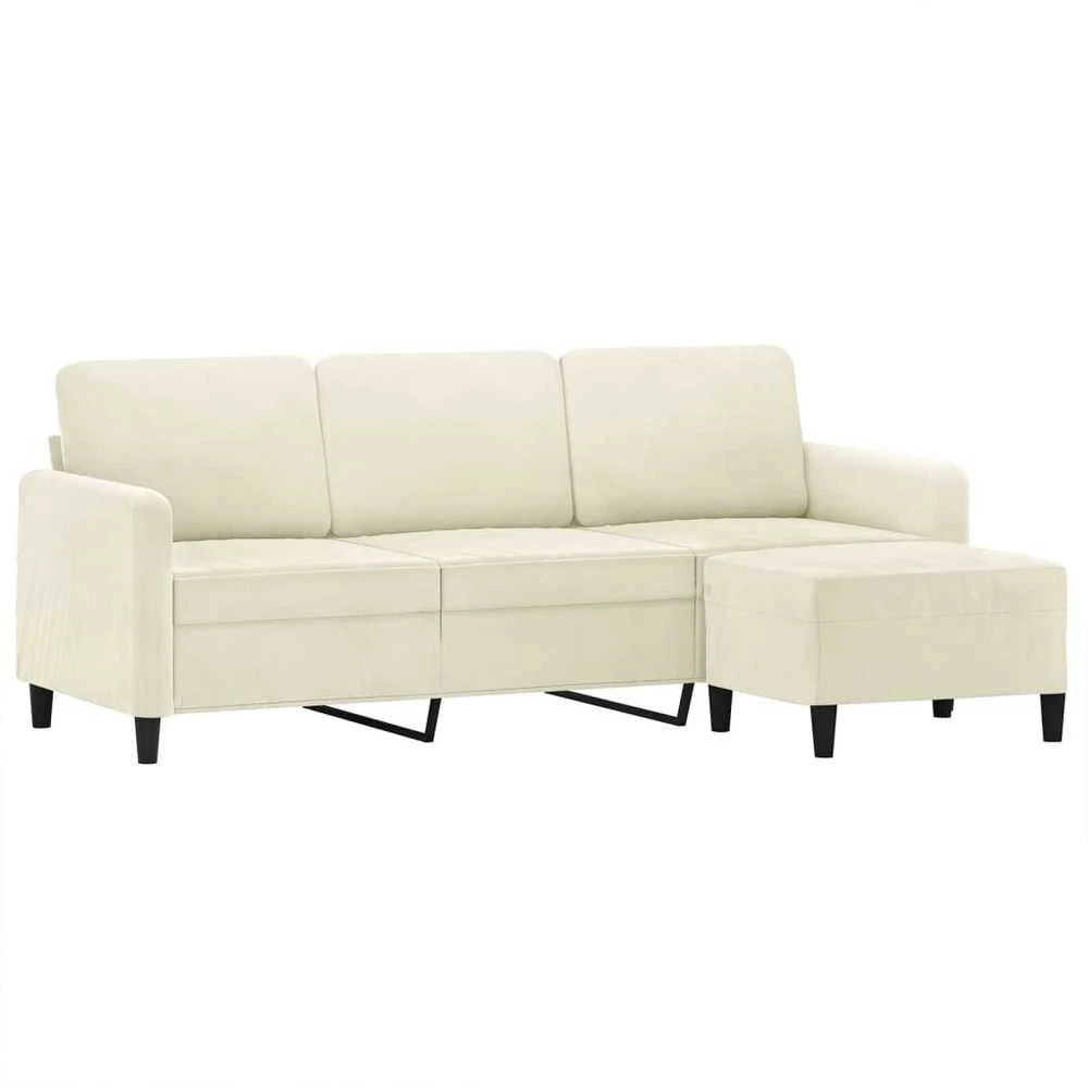 Trivietė sofa su pakoja, kreminės spalvos, 180cm, aksomas