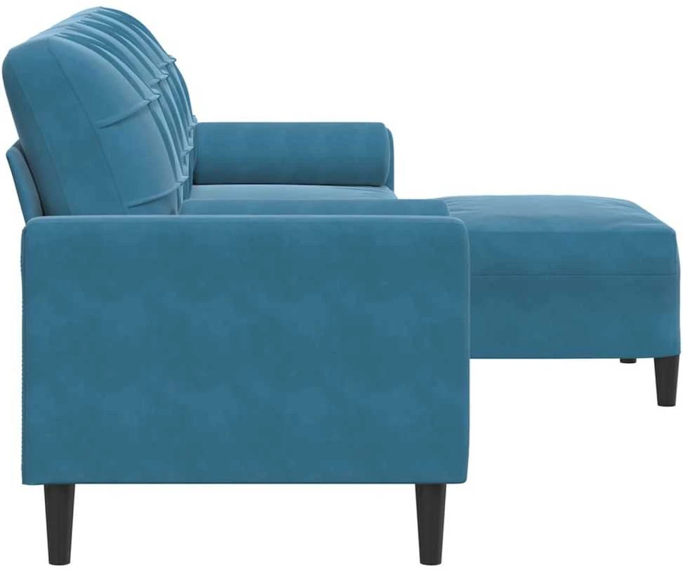 Trivietė sofa su pakoja, mėlynos spalvos, 210cm, aksomas