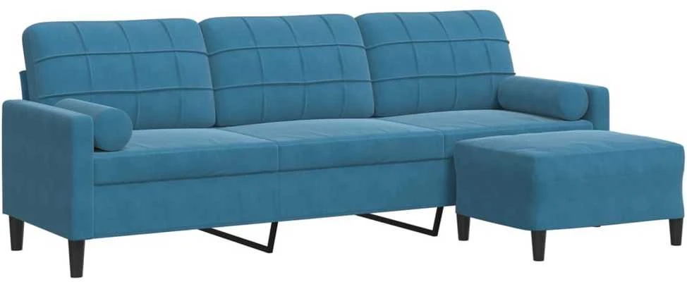 Trivietė sofa su pakoja, mėlynos spalvos, 210cm, aksomas