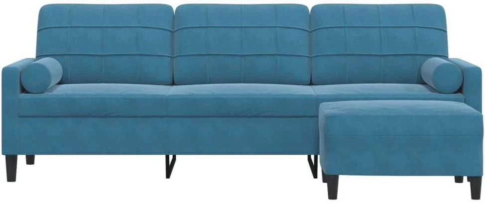 Trivietė sofa su pakoja, mėlynos spalvos, 210cm, aksomas