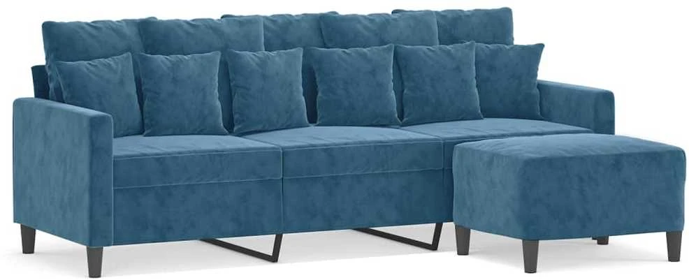 Trivietė sofa su pakoja, mėlynos spalvos, 180cm, aksomas