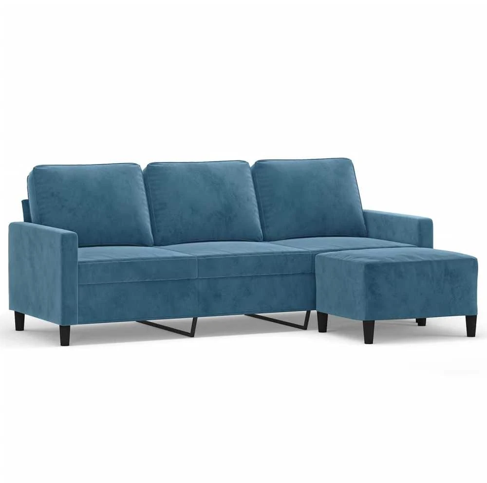 Trivietė sofa su pakoja, mėlynos spalvos, 180cm, aksomas