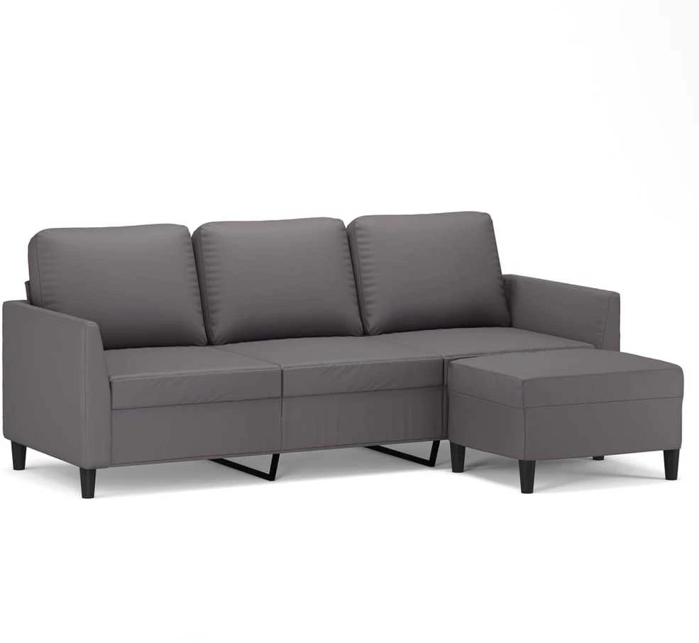 Trivietė sofa su pakoja, pilkos spalvos, 180cm, dirbtinė oda