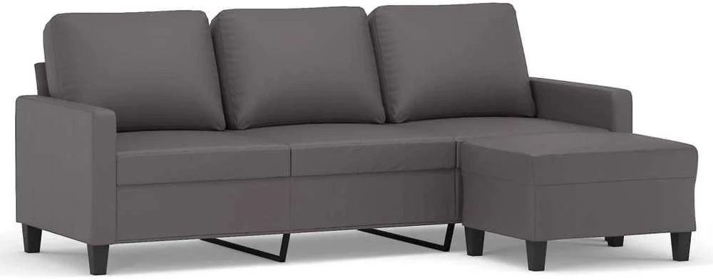 Trivietė sofa su pakoja, pilkos spalvos, 180cm, dirbtinė oda