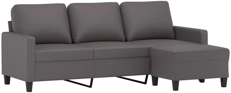 Trivietė sofa su pakoja, pilkos spalvos, 180cm, dirbtinė oda
