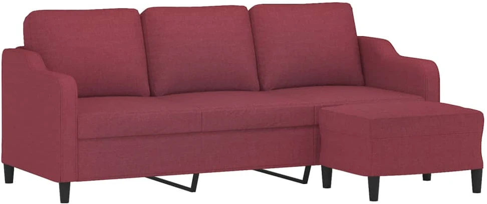 Trivietė sofa su pakoja, raudonojo vyno spalvos, 180cm, audinys