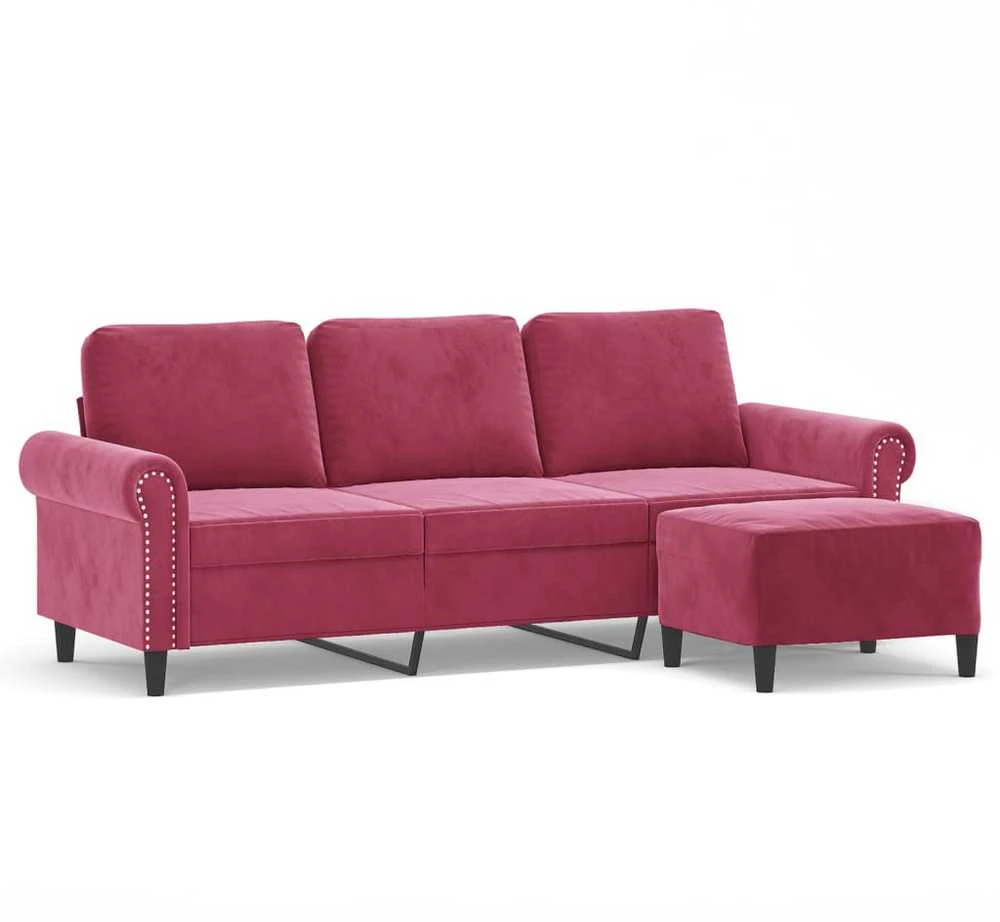 Trivietė sofa su pakoja, raudonojo vyno spalvos, 180cm, aksomas