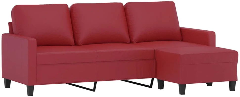 Trivietė sofa su pakoja, raudonojo vyno, 180cm, dirbtinė oda
