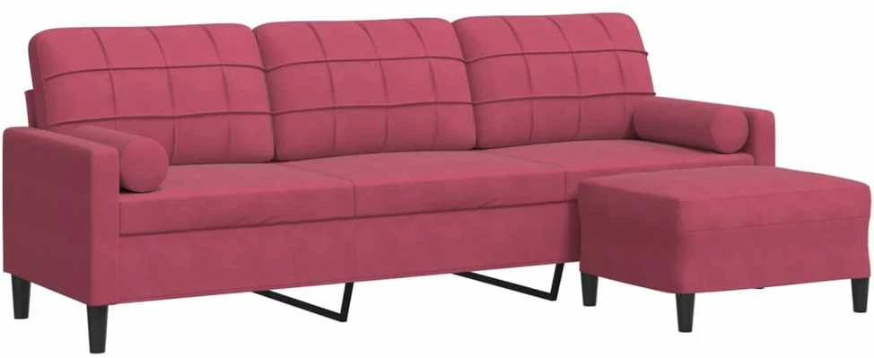 Trivietė sofa su pakoja, raudonojo vyno spalvos, 210cm, aksomas
