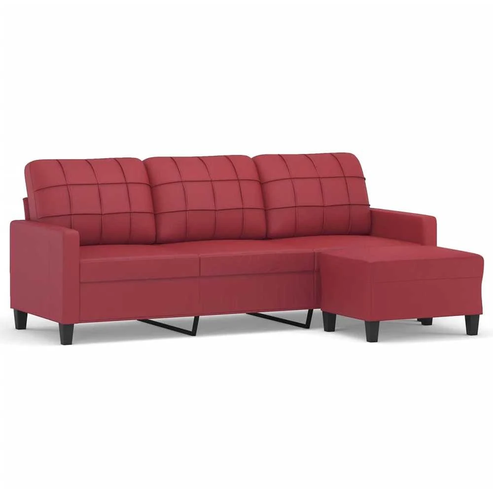 Trivietė sofa su pakoja, raudonojo vyno, 180cm, dirbtinė oda