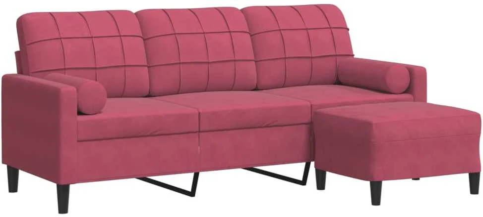 Trivietė sofa su pakoja, raudonojo vyno spalvos, 180cm, aksomas