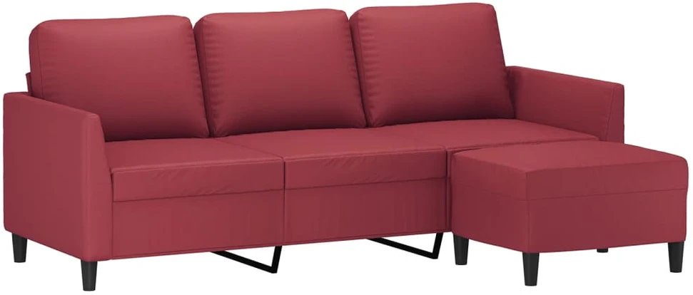 Trivietė sofa su pakoja, raudonojo vyno, 180cm, dirbtinė oda