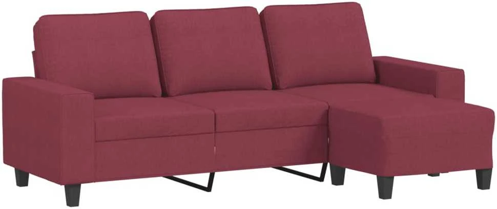 Trivietė sofa su pakoja, raudonojo vyno spalvos, 180cm, audinys