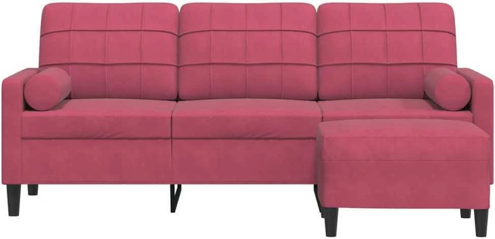 Trivietė sofa su pakoja, raudonojo vyno spalvos, 180cm, aksomas