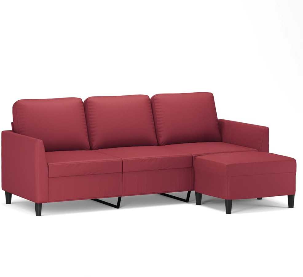 Trivietė sofa su pakoja, raudonojo vyno, 180cm, dirbtinė oda