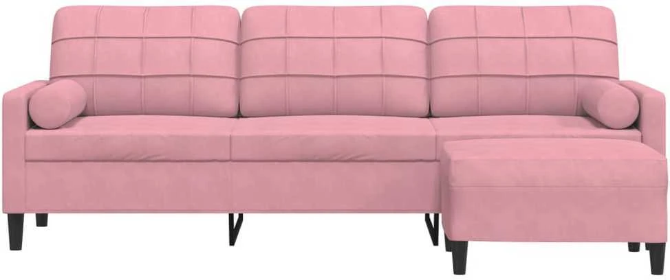 Trivietė sofa su pakoja, rožinės spalvos, 210cm, aksomas
