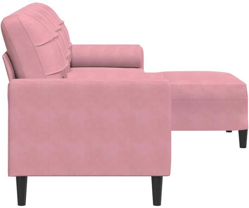 Trivietė sofa su pakoja, rožinės spalvos, 210cm, aksomas