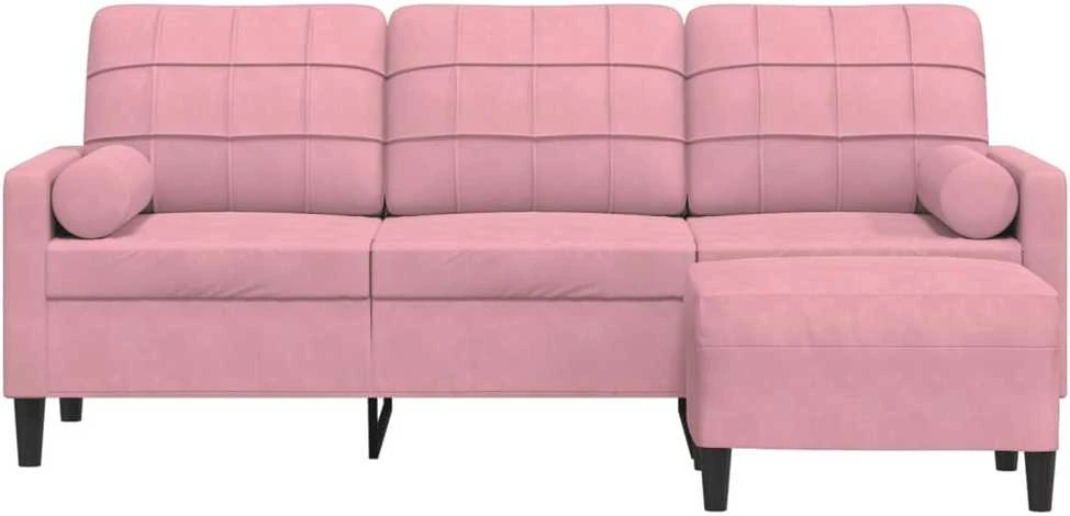 Trivietė sofa su pakoja, rožinės spalvos, 180cm, aksomas