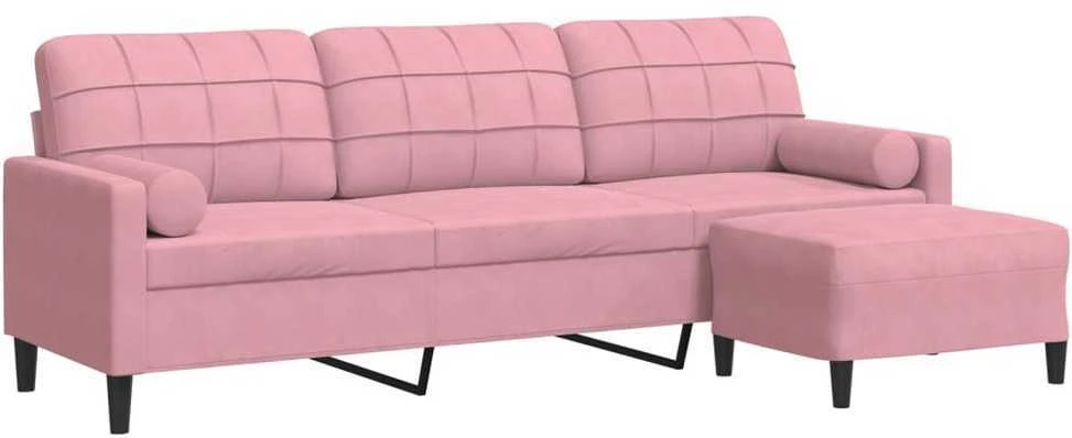 Trivietė sofa su pakoja, rožinės spalvos, 210cm, aksomas