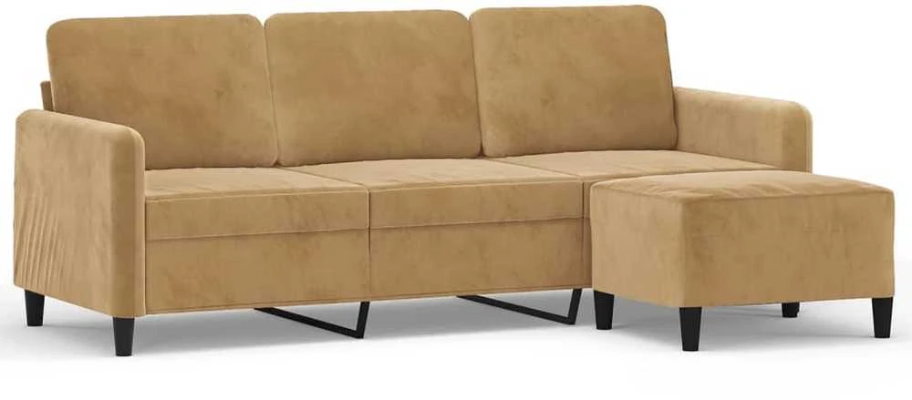 Trivietė sofa su pakoja, rudos spalvos, 180cm, aksomas