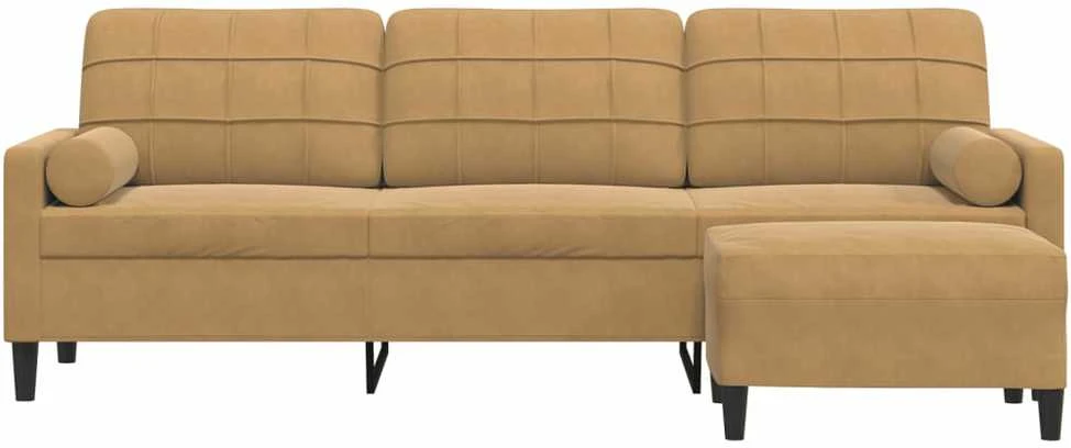 Trivietė sofa su pakoja, rudos spalvos, 210cm, aksomas