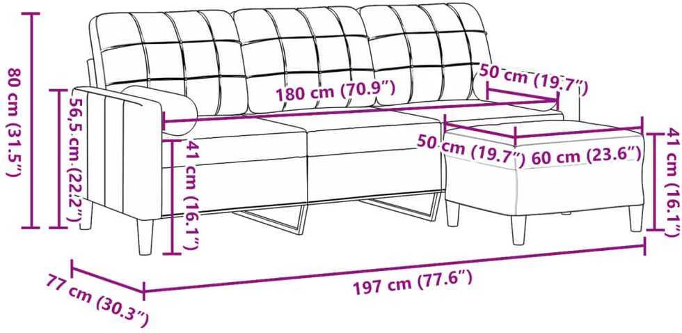 Trivietė sofa su pakoja, rudos spalvos, 180cm, aksomas