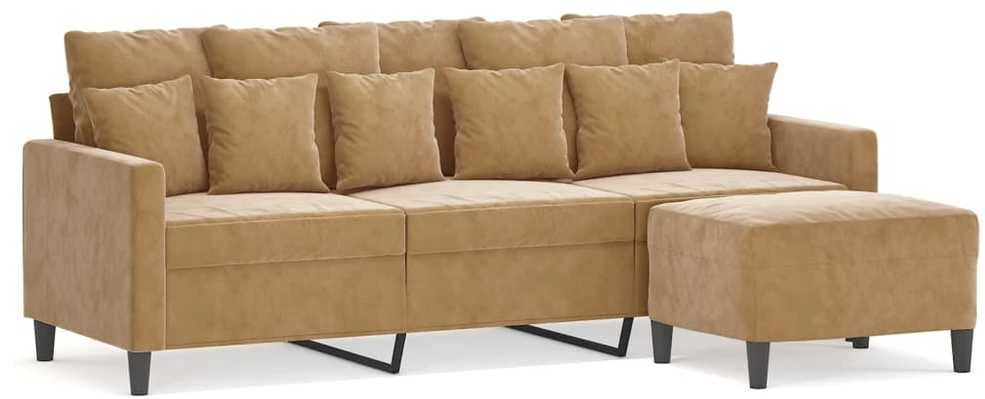 Trivietė sofa su pakoja, rudos spalvos, 180cm, aksomas