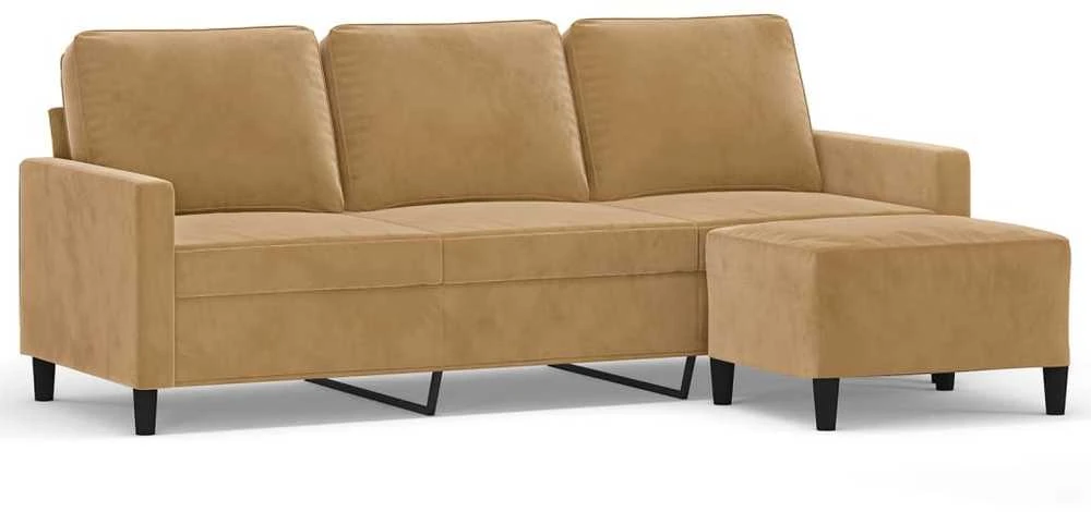 Trivietė sofa su pakoja, rudos spalvos, 180cm, aksomas