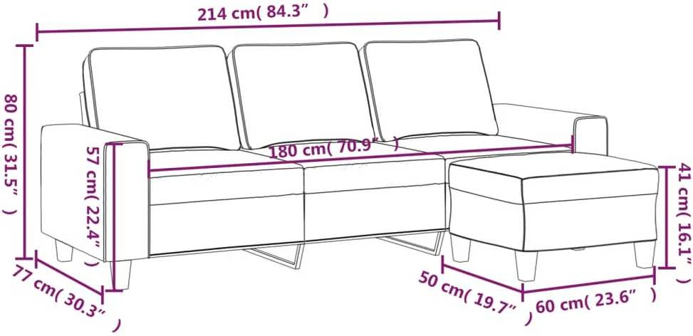 Trivietė sofa su pakoja, rudos spalvos, 180cm, audinys