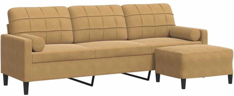 Trivietė sofa su pakoja, rudos spalvos, 210cm, aksomas