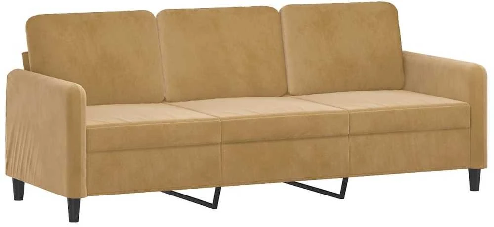Trivietė sofa su pakoja, rudos spalvos, 180cm, aksomas