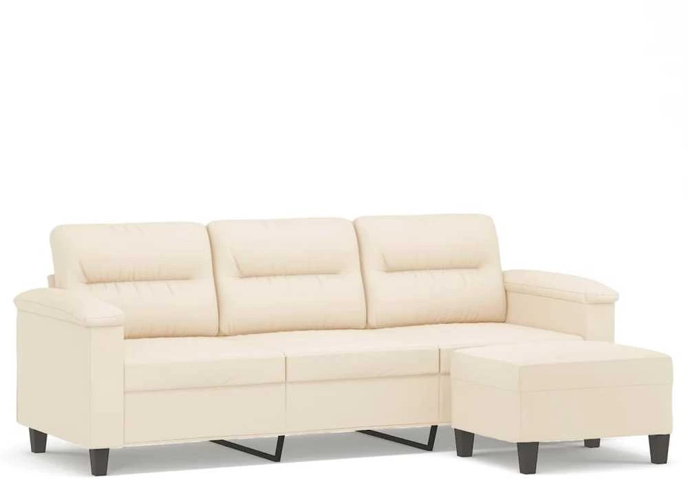 Trivietė sofa su pakoja, smėlio, 180cm, mikropluošto audinys