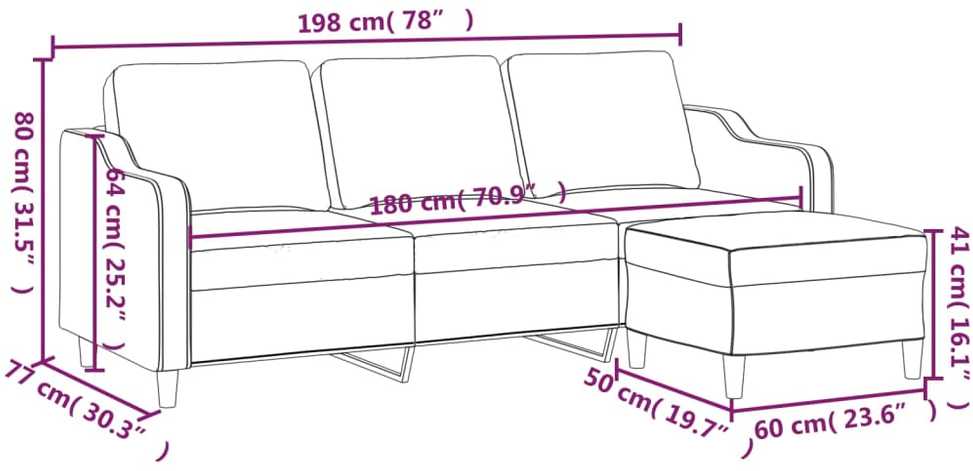 Trivietė sofa su pakoja, šviesiai geltona, 180cm, audinys