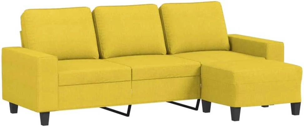 Trivietė sofa su pakoja, šviesiai geltona, 180cm, audinys