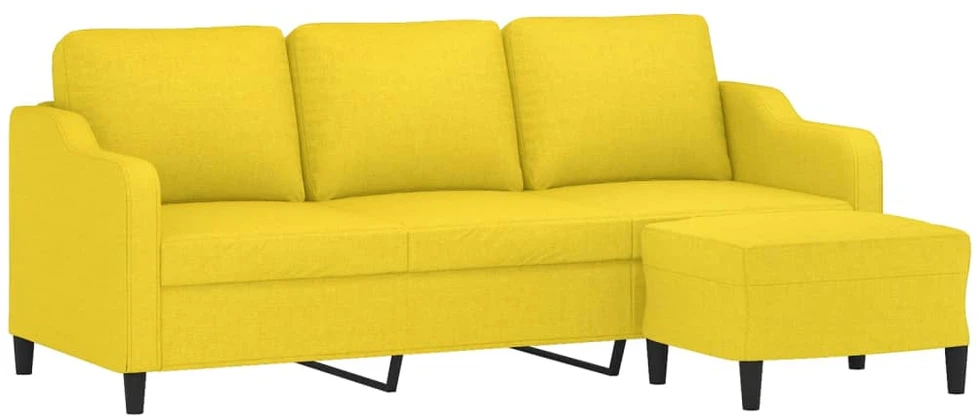 Trivietė sofa su pakoja, šviesiai geltona, 180cm, audinys