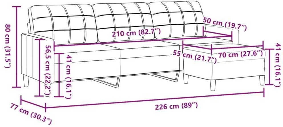 Trivietė sofa su pakoja, šviesiai pilka, 210cm, audinys