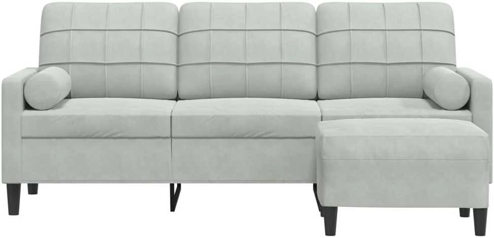 Trivietė sofa su pakoja, šviesiai pilka, 180cm, aksomas