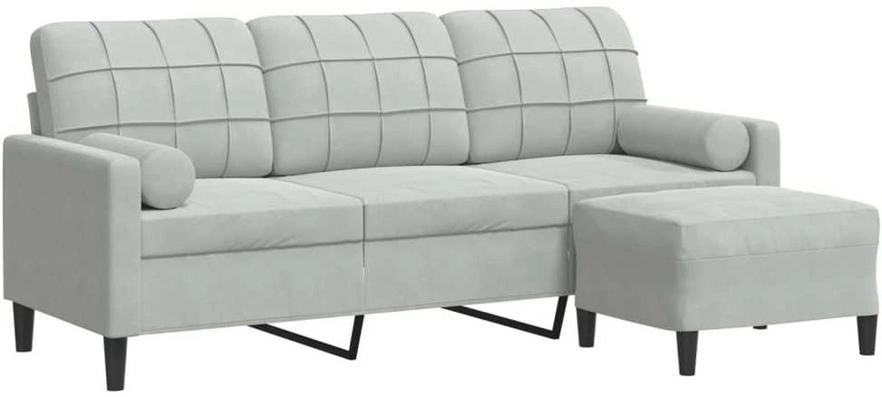 Trivietė sofa su pakoja, šviesiai pilka, 180cm, aksomas