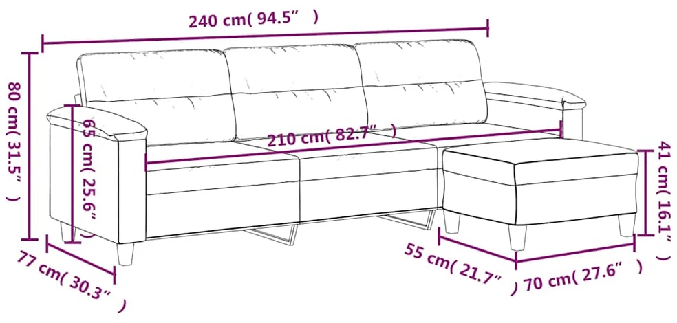 Trivietė sofa su pakoja, tamsiai pilka, 210cm, audinys
